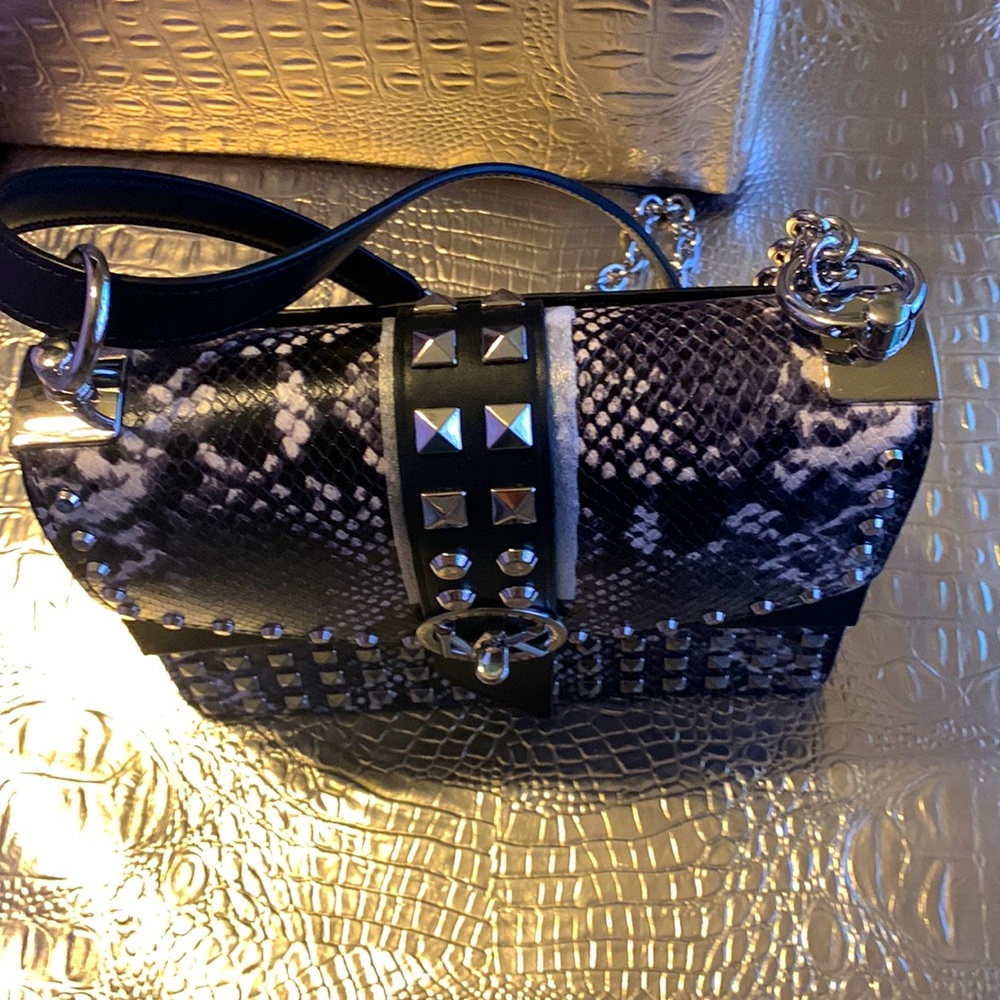 Mk snake print crossbody silver chain double strap